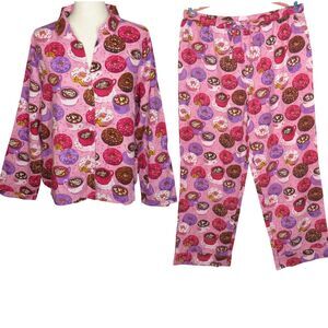 Printfresh Pink Donut Coffee Print Organic Cotton Pajamas Size Large